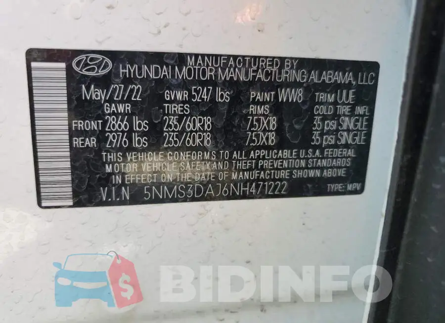 5NMS3DAJ6NH471222 Photo# 12