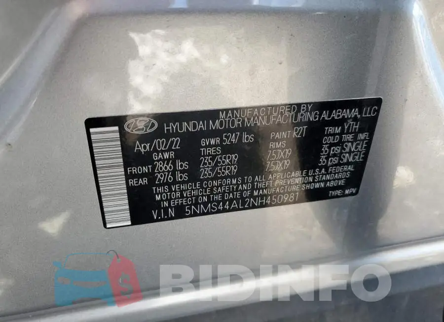 5NMS44AL2NH450981 Photo# 13