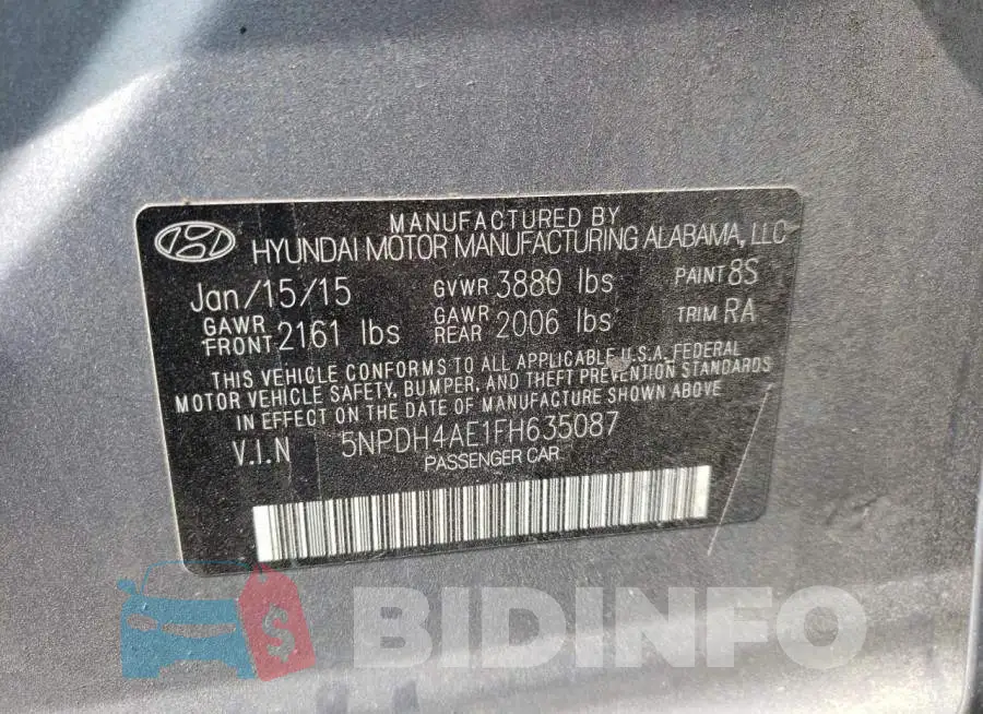 5NPDH4AE1FH635087 Photo# 12