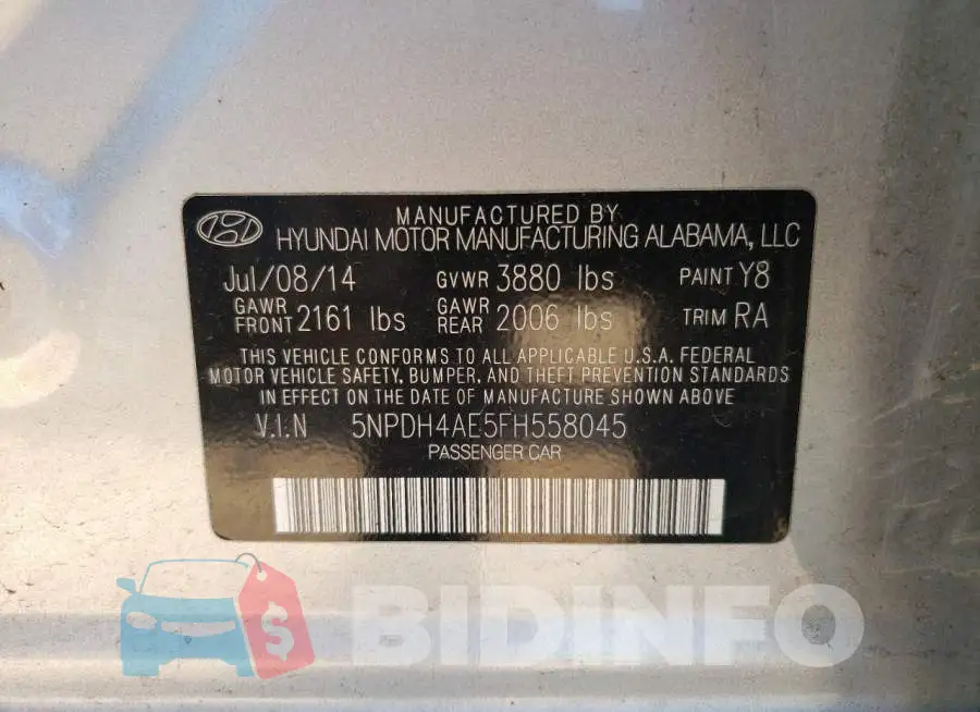 5NPDH4AE5FH558045 Photo# 12