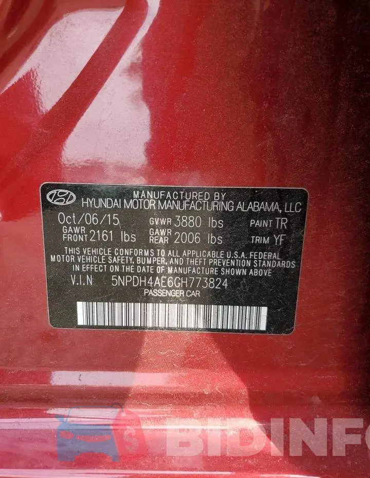 5NPDH4AE6GH773824 Photo# 12