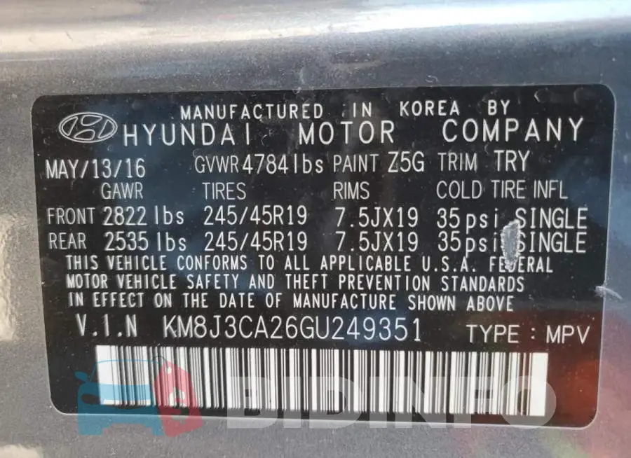 KM8J3CA26GU249351 Photo# 12