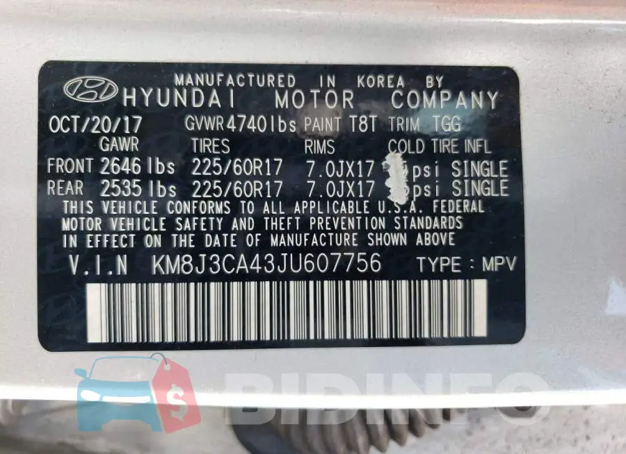 KM8J3CA43JU607756 Photo# 13