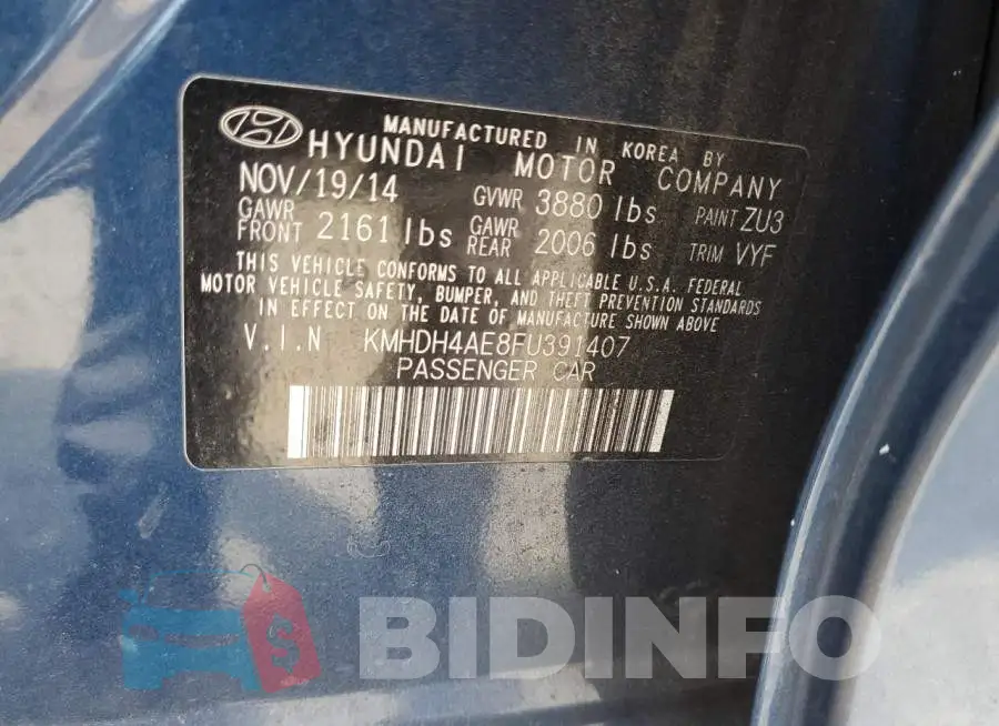 KMHDH4AE8FU391407 Photo# 12