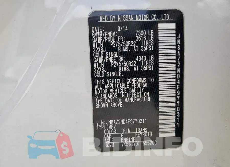 JN8AZ2ND4F9770311 Photo# 13