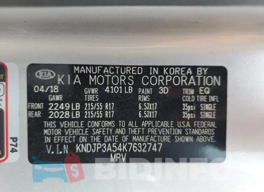 KNDJP3A54K7632747 Photo# 12