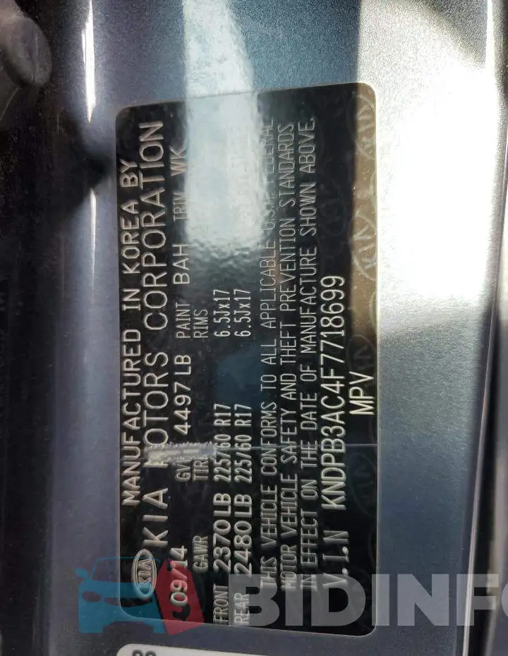 KNDPB3AC4F7718699 Photo# 12
