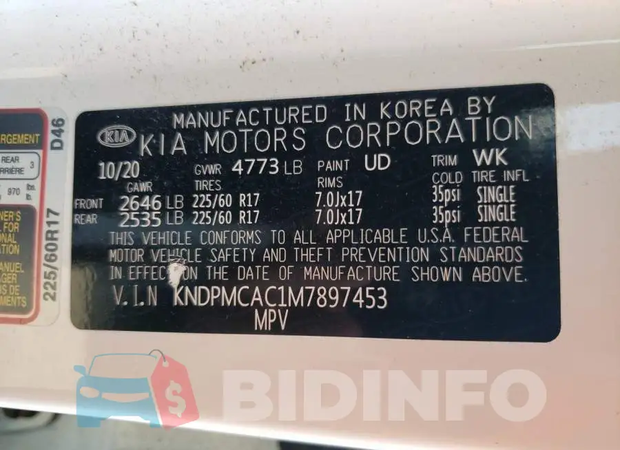 KNDPMCAC1M7897453 Photo# 12