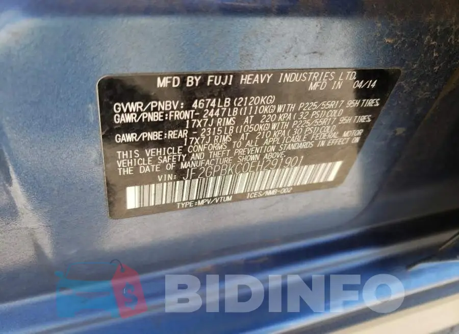 JF2GPBKC0EH291901 Photo# 13
