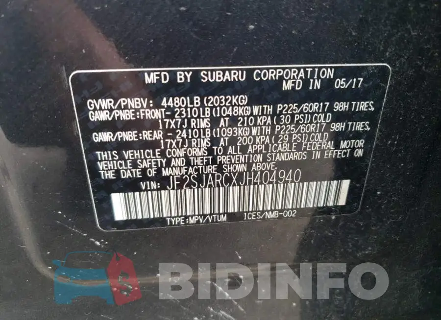 JF2SJARCXJH404940 Photo# 13