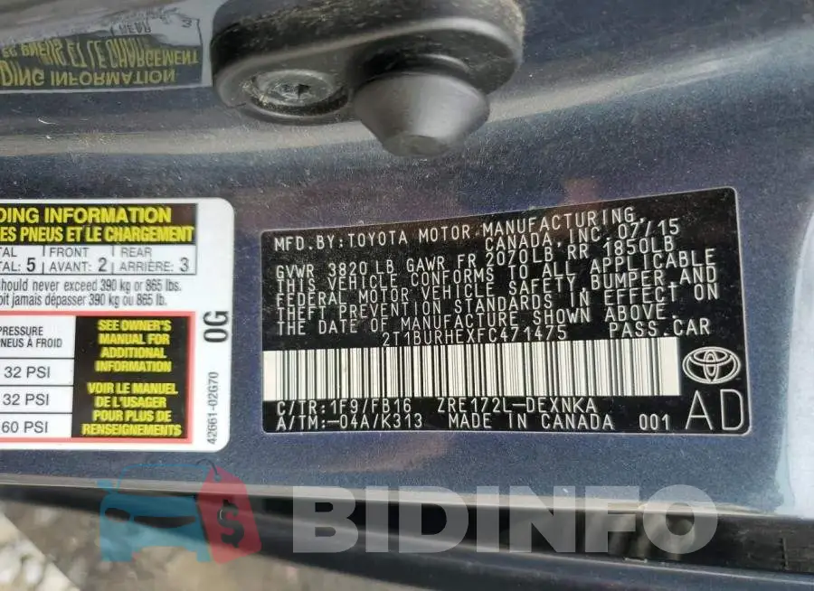 2T1BURHEXFC471475 Photo# 13