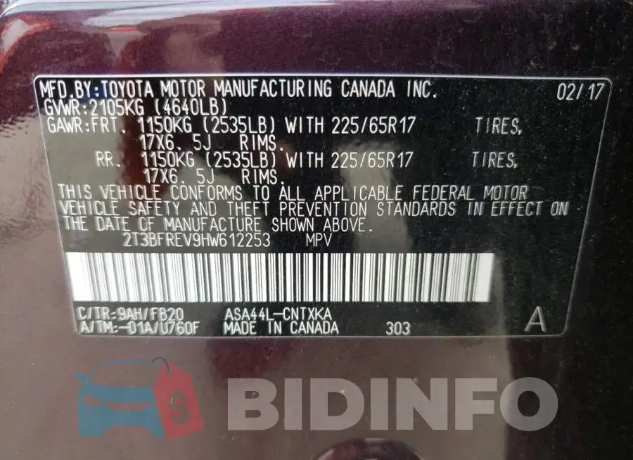 2T3BFREV9HW612253 Photo# 12