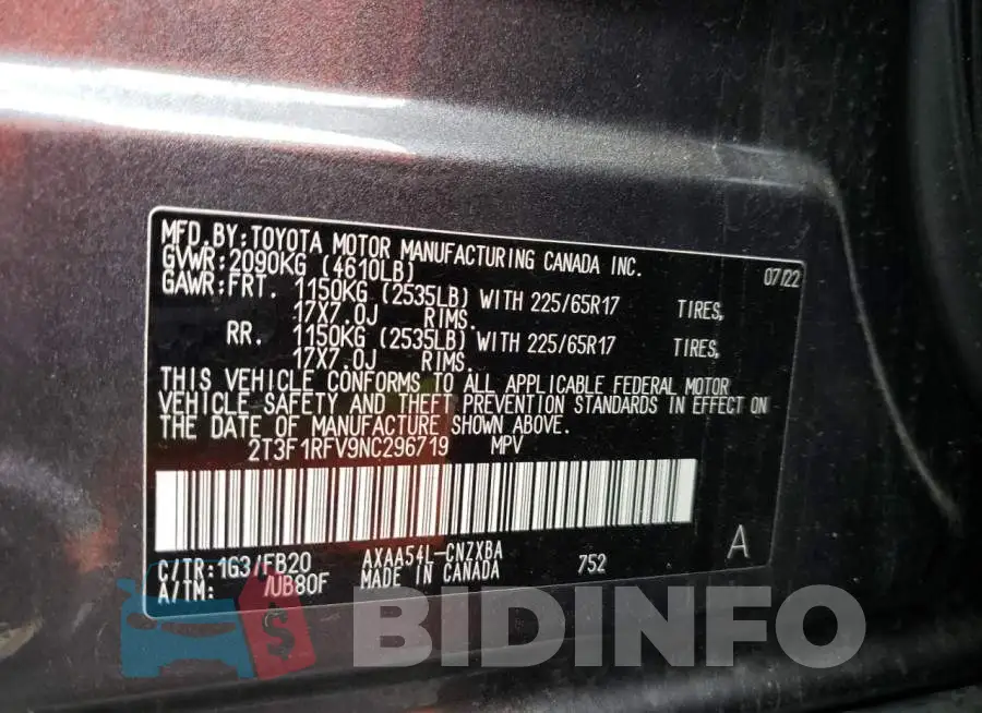 2T3F1RFV9NC296719 Photo# 13