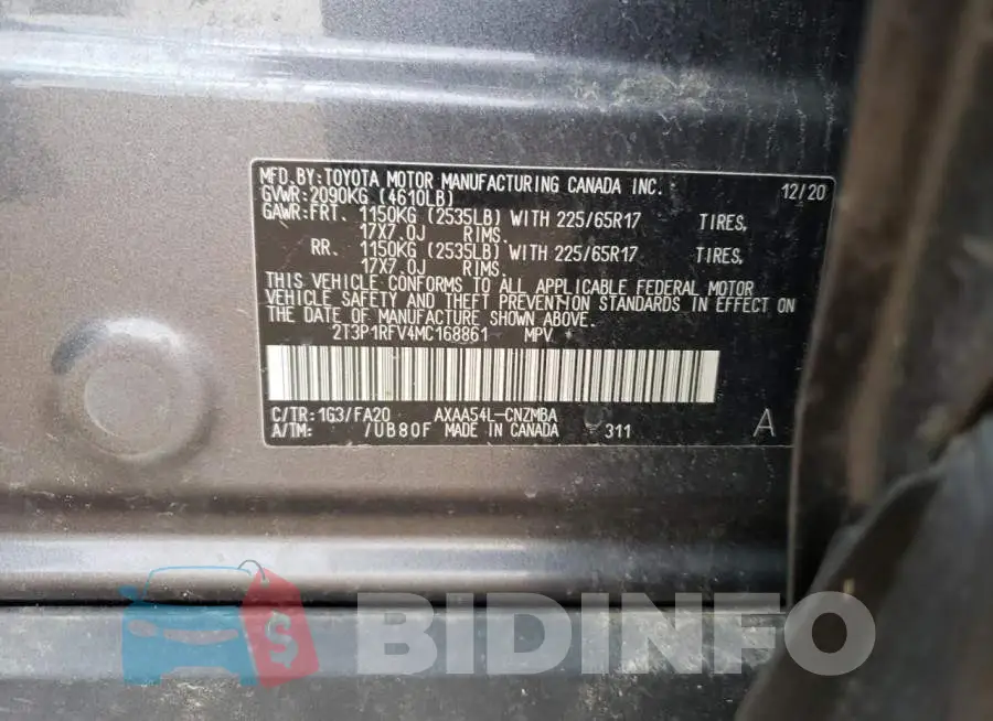 2T3P1RFV4MC168861 Photo# 13