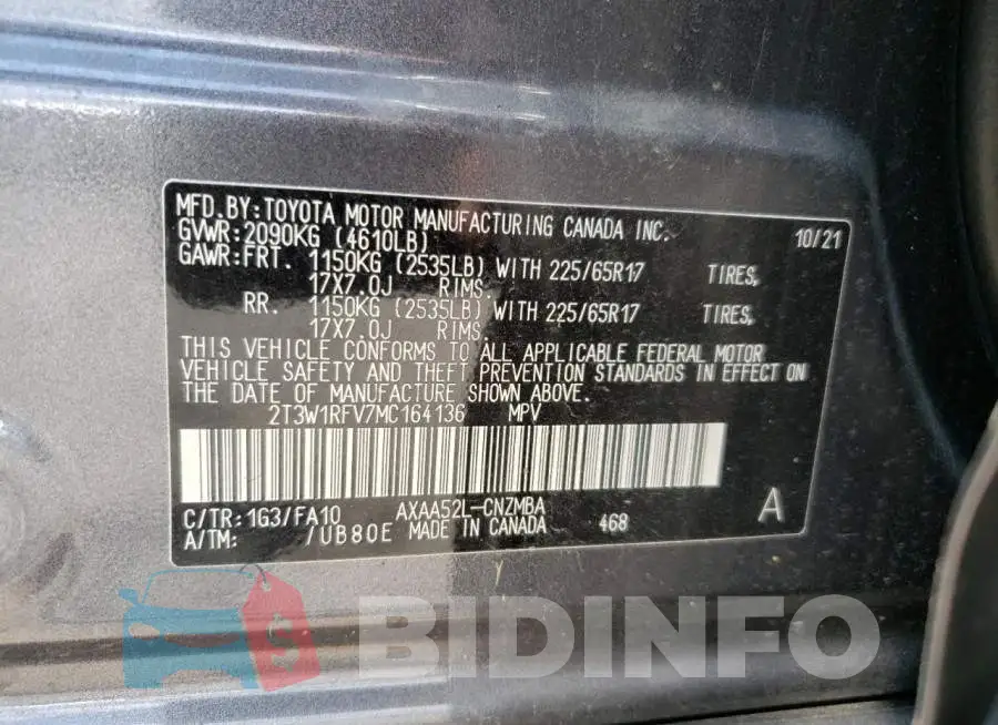 2T3W1RFV7MC164136 Photo# 12