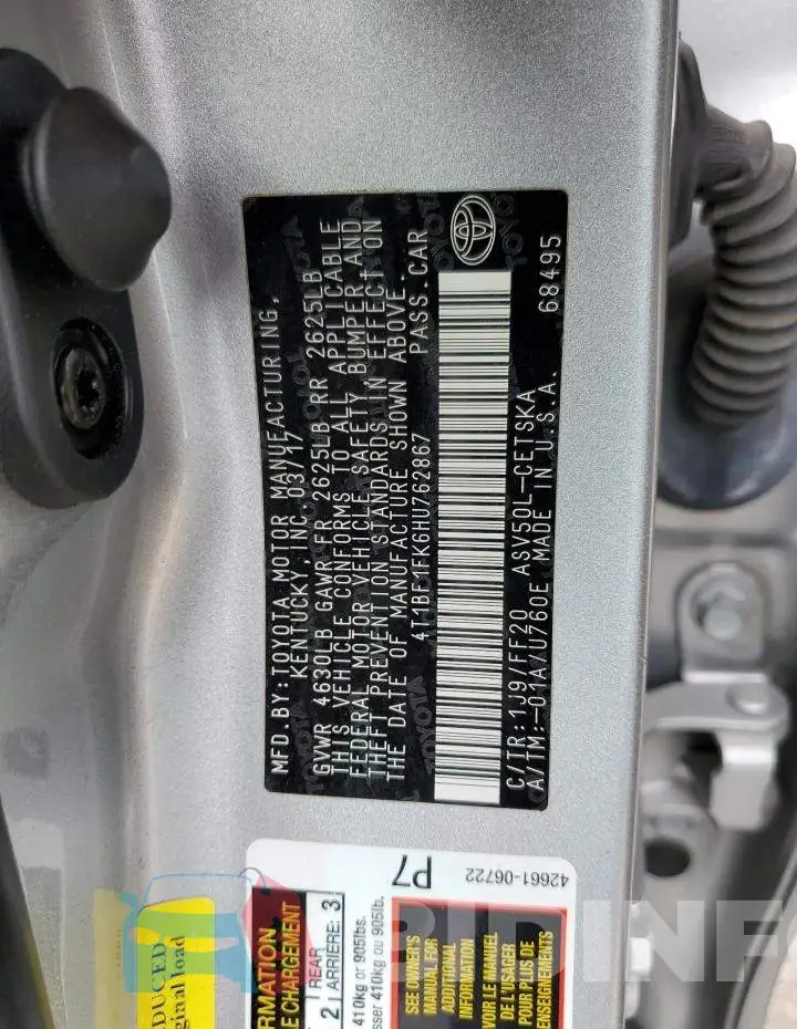 4T1BF1FK6HU762867 Photo# 12