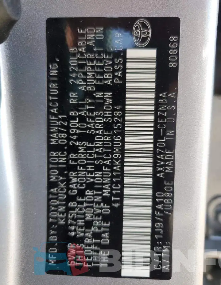 4T1C11AK9MU615284 Photo# 12