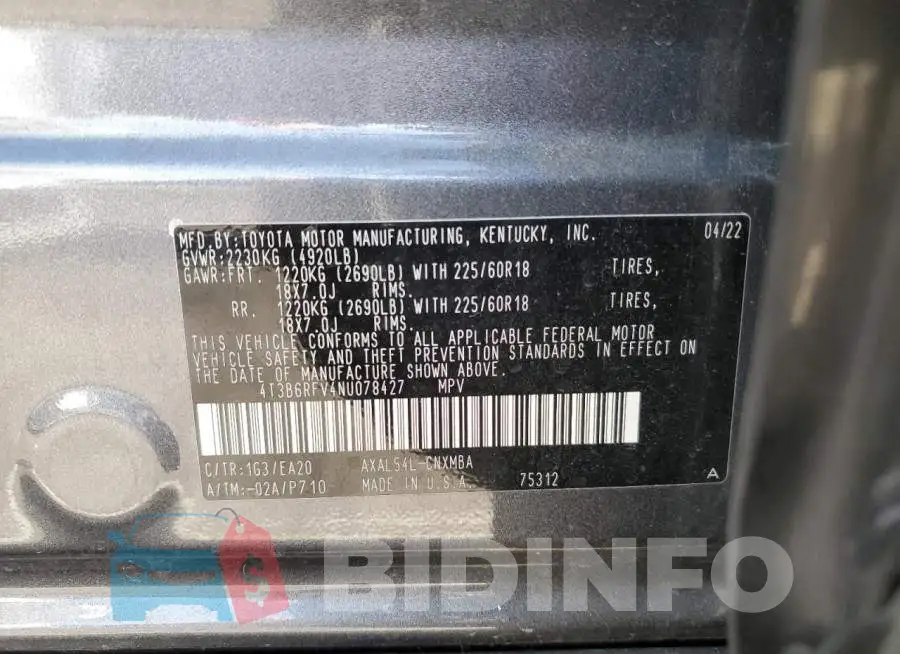 4T3B6RFV4NU078427 Photo# 12