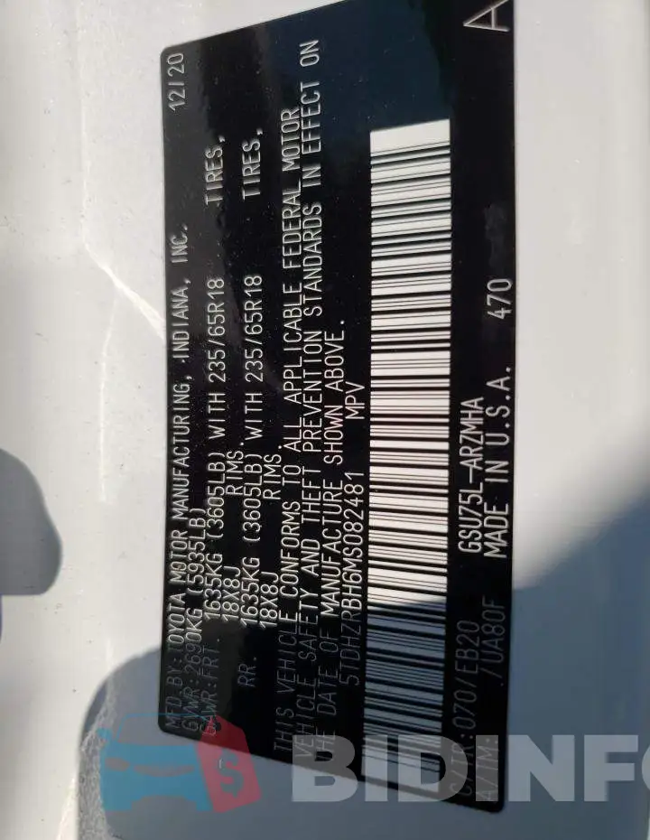 5TDHZRBH6MS082481 Photo# 13