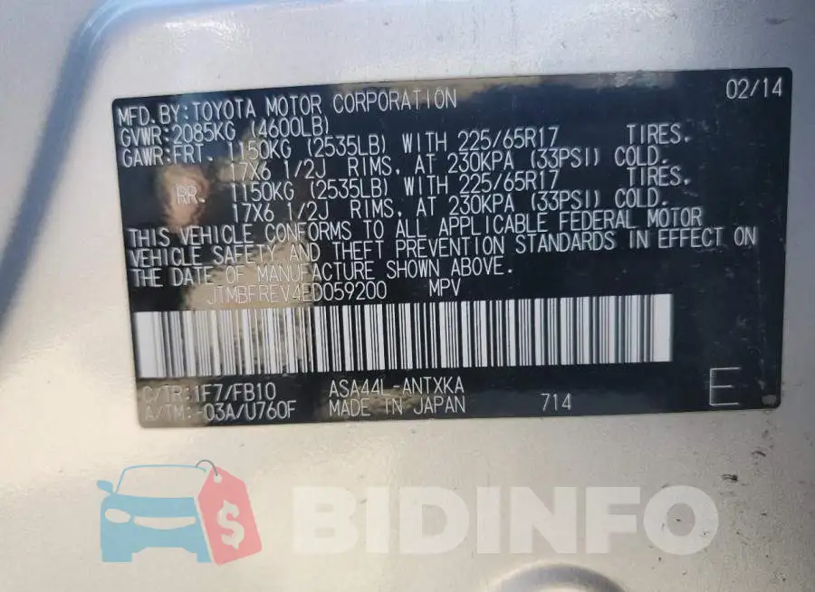 JTMBFREV4ED059200 Photo# 13