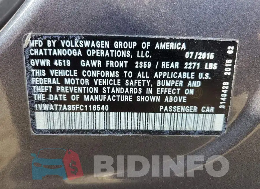 1VWAT7A35FC116540 Photo# 12