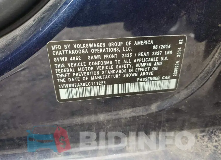 1VWBN7A39EC111225 Photo# 12
