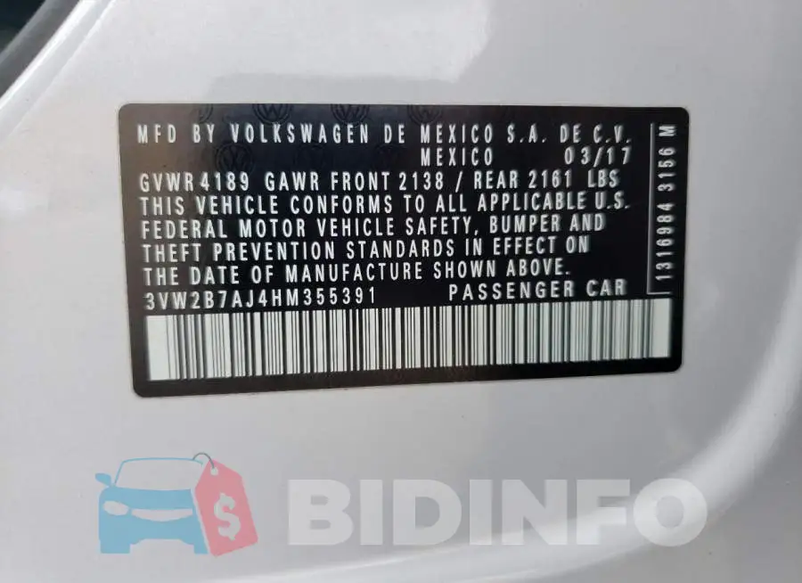 3VW2B7AJ4HM355391 Photo# 12