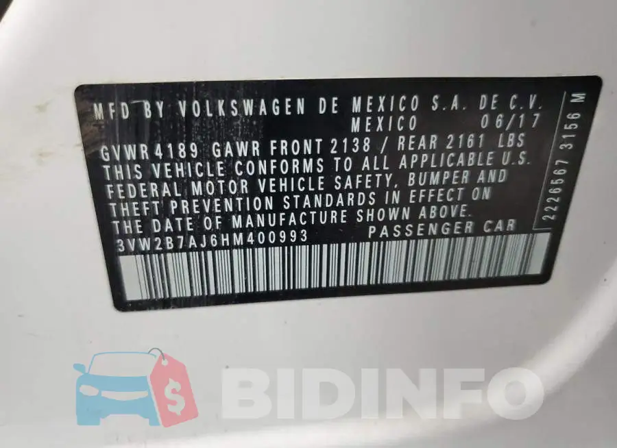 3VW2B7AJ6HM400993 Photo# 12