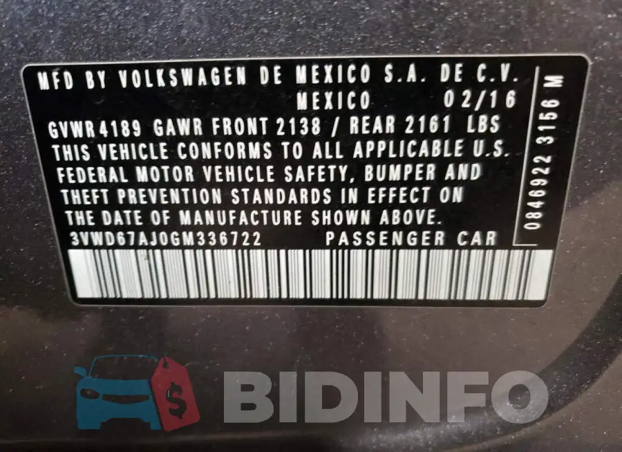 3VWD67AJ0GM336722 Photo# 12