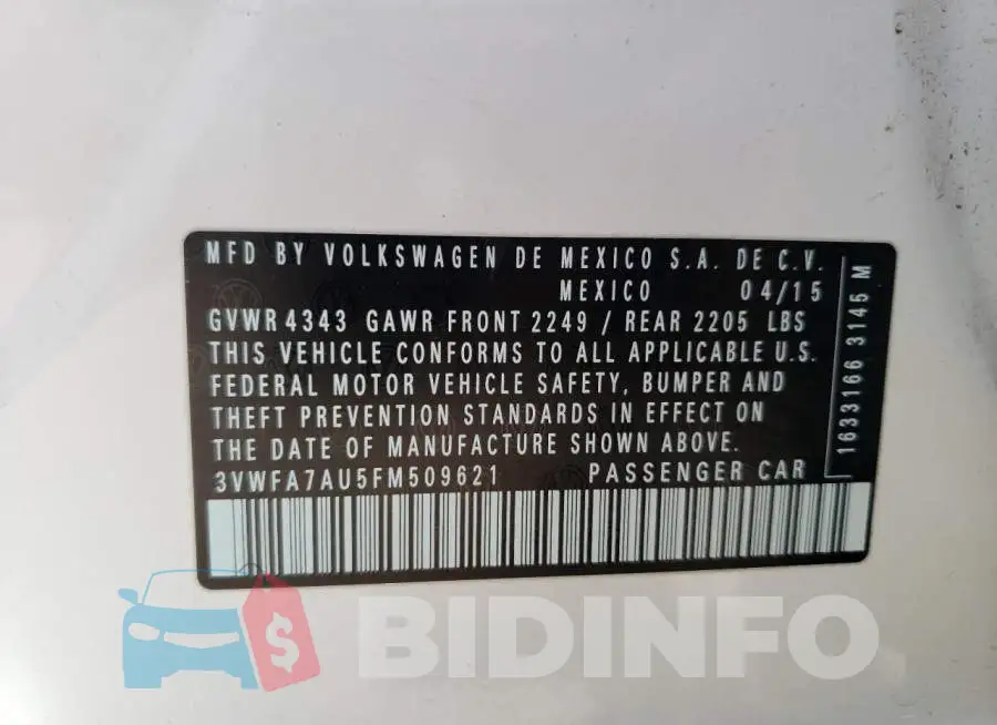 3VWFA7AU5FM509621 Photo# 12