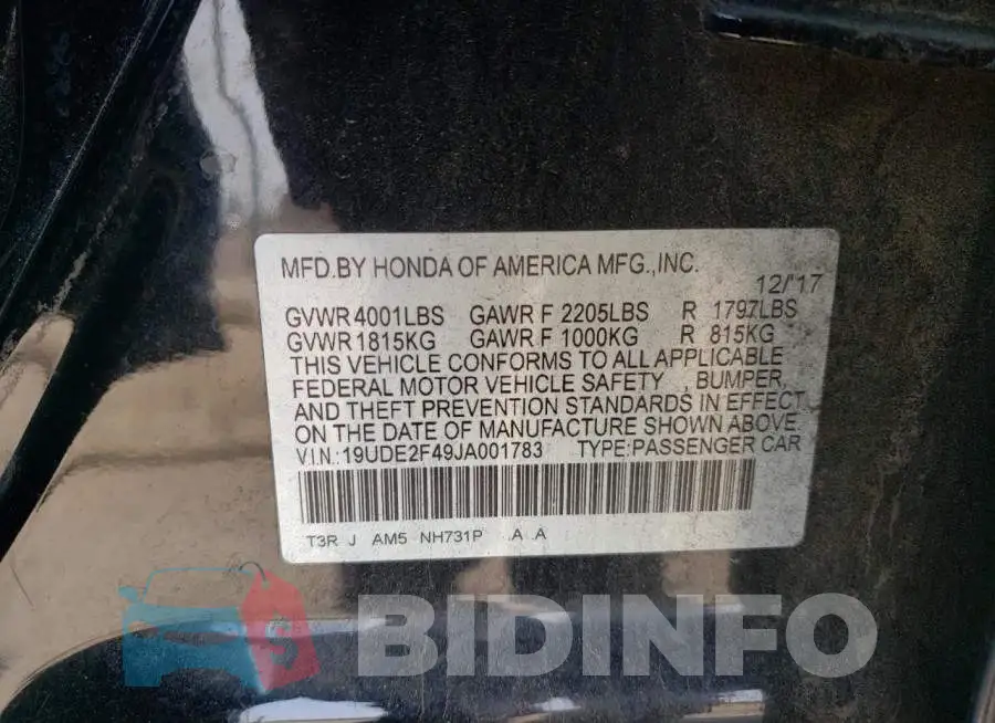19UDE2F49JA001783 Photo# 12