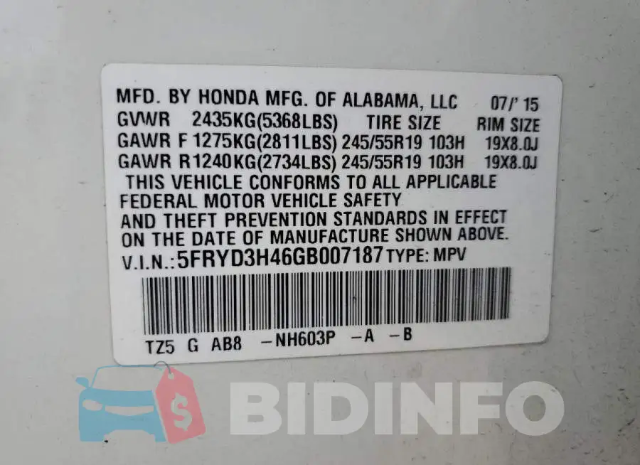 5FRYD3H46GB007187 Photo# 12