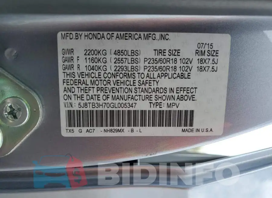 5J8TB3H70GL005347 Photo# 12