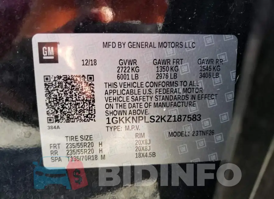 1GKKNPLS2KZ187583 Photo# 13