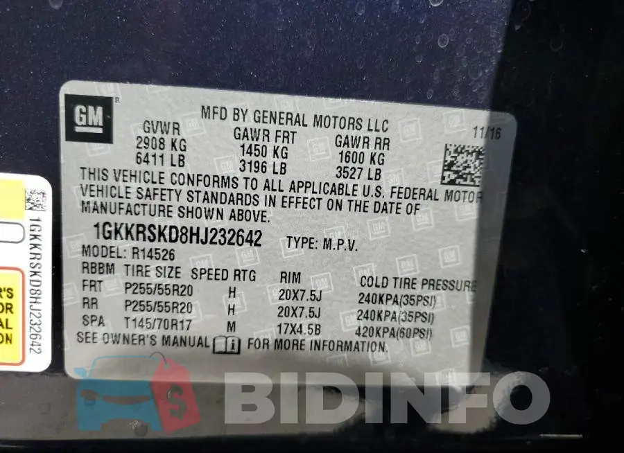 1GKKRSKD8HJ232642 Photo# 14