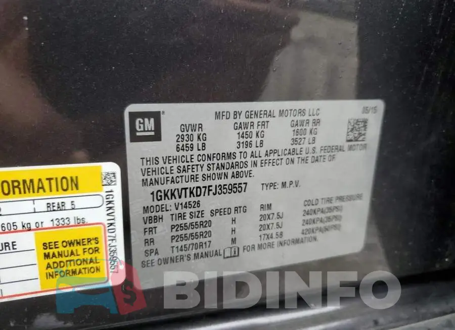 1GKKVTKD7FJ359557 Photo# 13