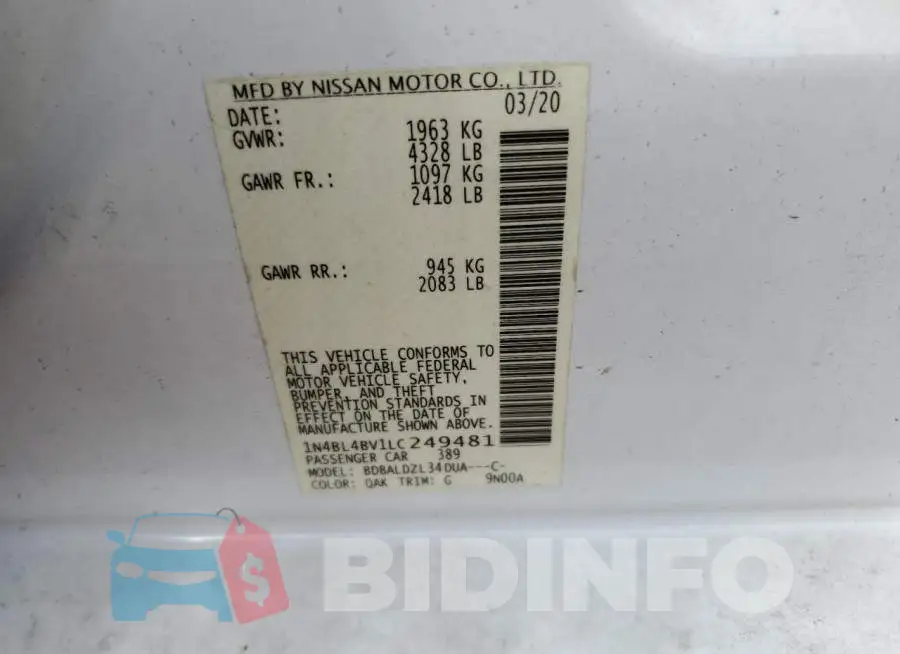 1N4BL4BV1LC249481 Photo# 12