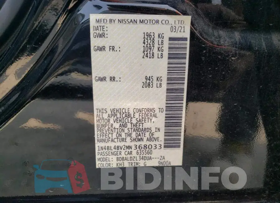 1N4BL4BV2MN368033 Photo# 12