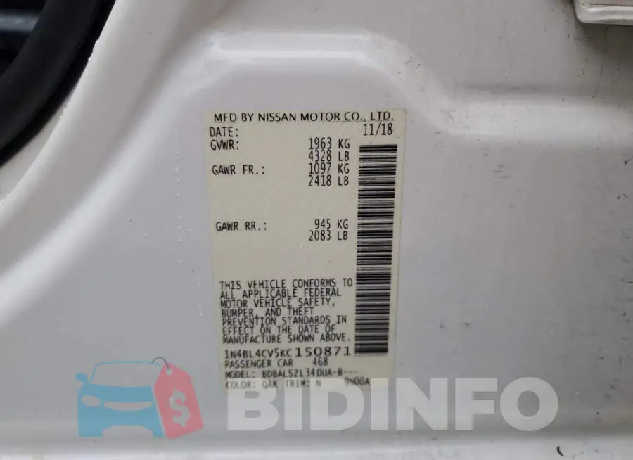 1N4BL4CV5KC150871 Photo# 13