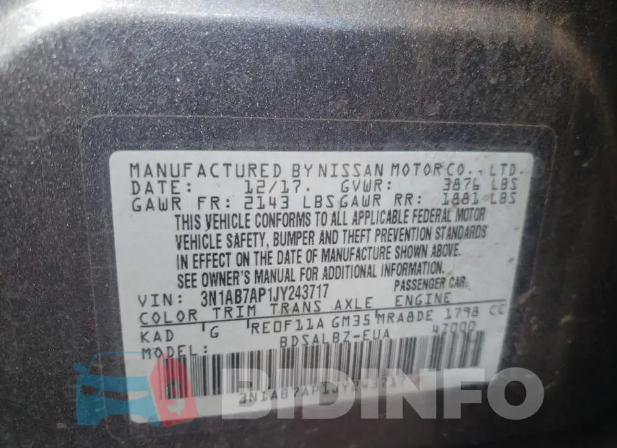 3N1AB7AP1JY243717 Photo# 12