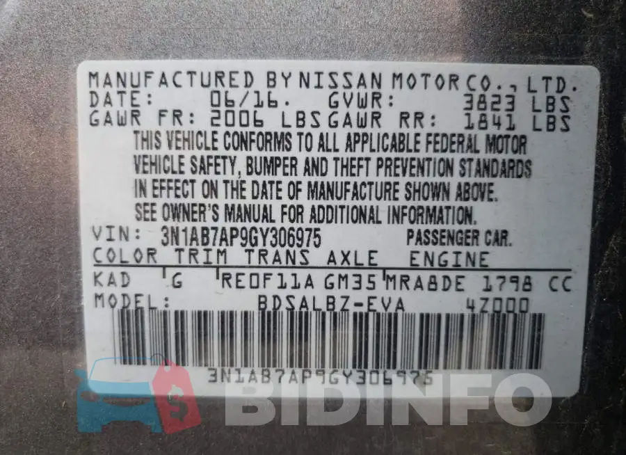 3N1AB7AP9GY306975 Photo# 12