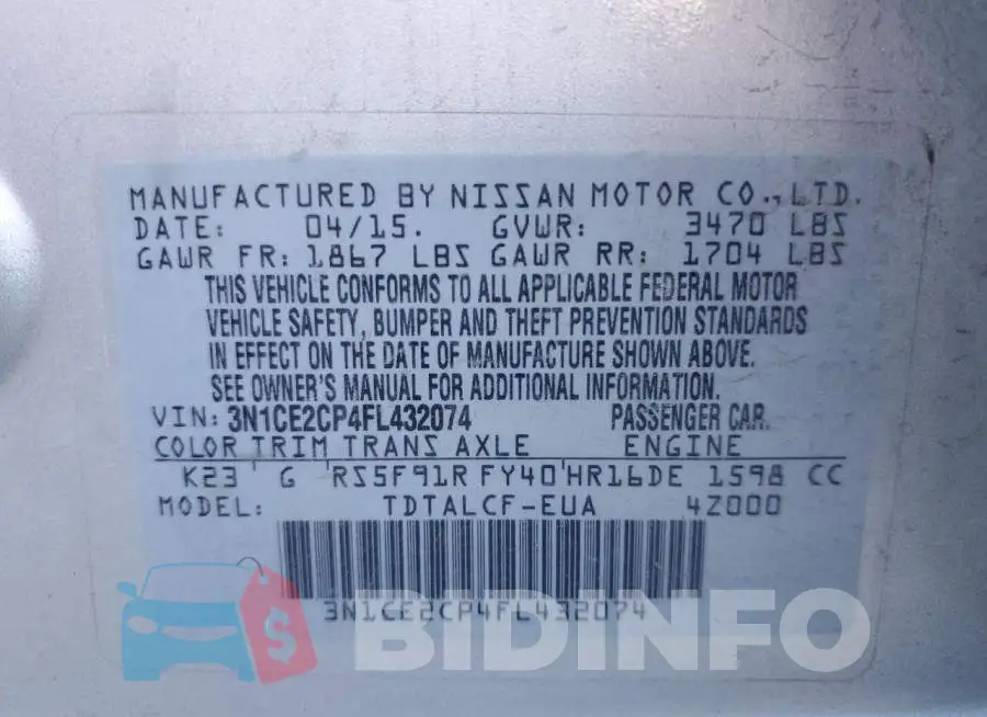 3N1CE2CP4FL432074 Photo# 12