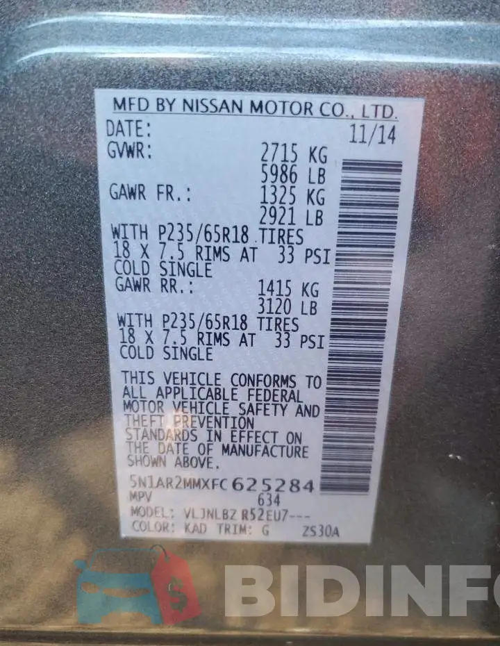 5N1AR2MMXFC625284 Photo# 12