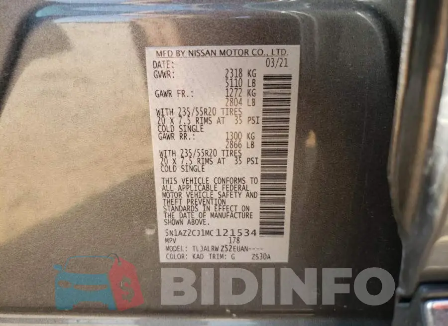 5N1AZ2CJ1MC121534 Photo# 12