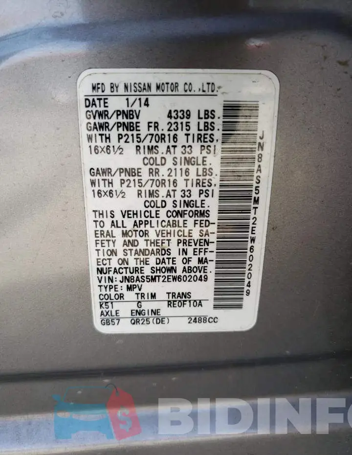 JN8AS5MT2EW602049 Photo# 12