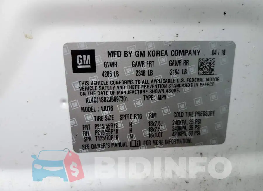 KL4CJ1SB2JB697301 Photo# 13