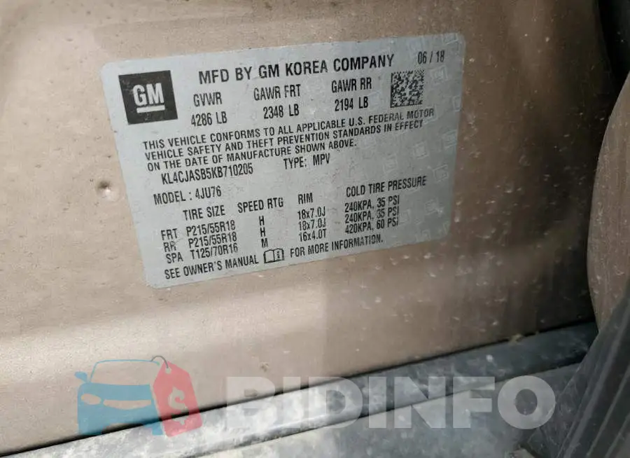 KL4CJASB5KB710205 Photo# 14