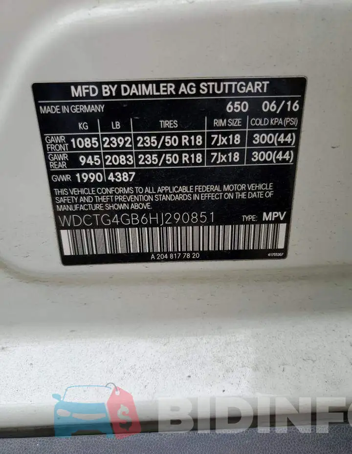 WDCTG4GB6HJ290851 Photo# 13