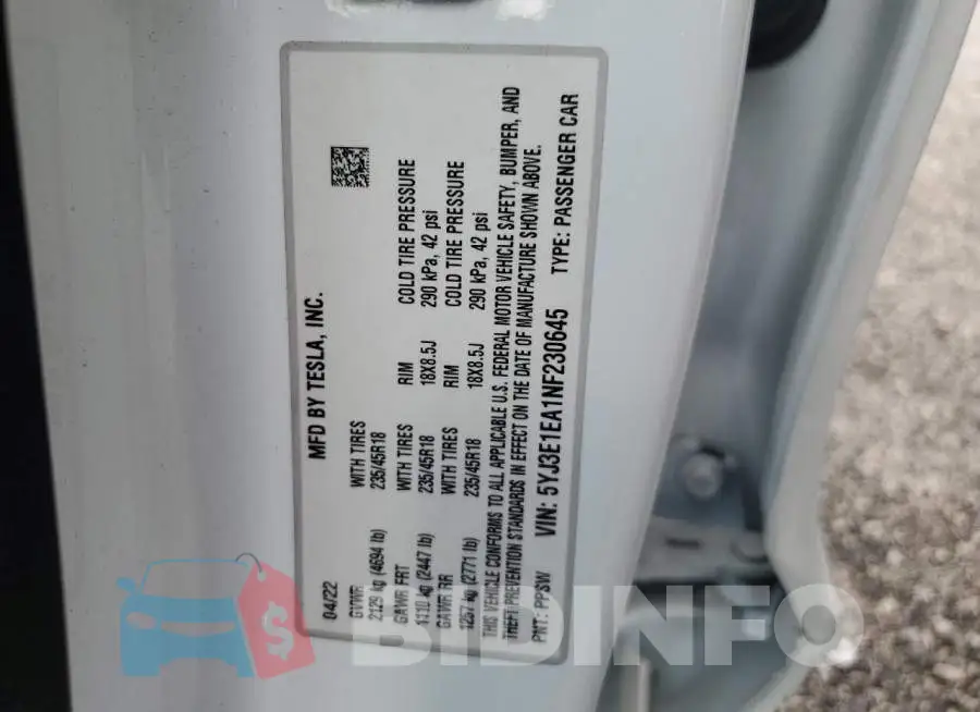 5YJ3E1EA1NF230645 Photo# 12