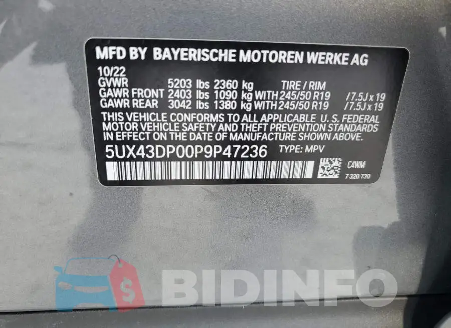 5UX43DP00P9P47236 Photo# 14